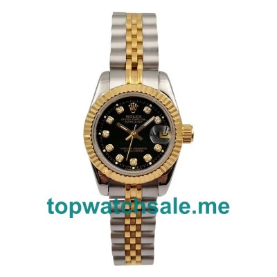 UK AAA Rolex Lady-Datejust 69173 26 MM Black Dials Women Replica Watches