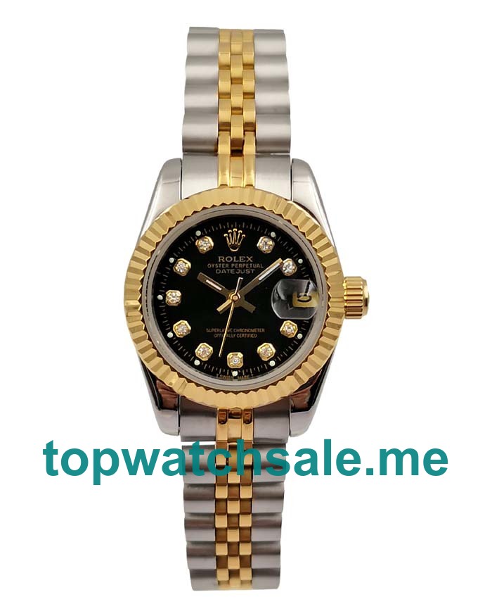 UK AAA Rolex Lady-Datejust 69173 26 MM Black Dials Women Replica Watches