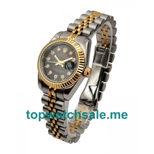 UK AAA Rolex Lady-Datejust 69173 26 MM Black Dials Women Replica Watches