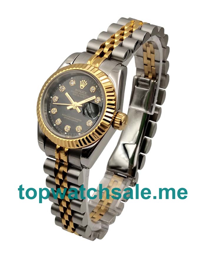 UK AAA Rolex Lady-Datejust 69173 26 MM Black Dials Women Replica Watches