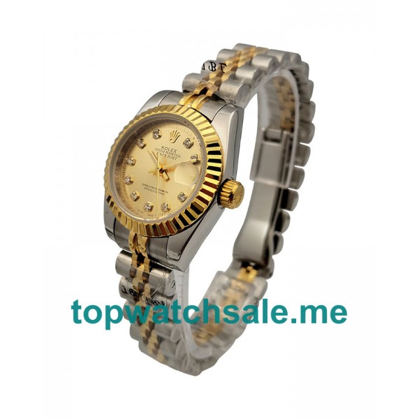 UK AAA Rolex Lady-Datejust 69173 26 MM Champagne Dials Women Replica Watches