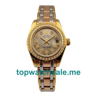 UK AAA Rolex Pearlmaster 80298 26.5 MM Champagne Dials Women Replica Watches