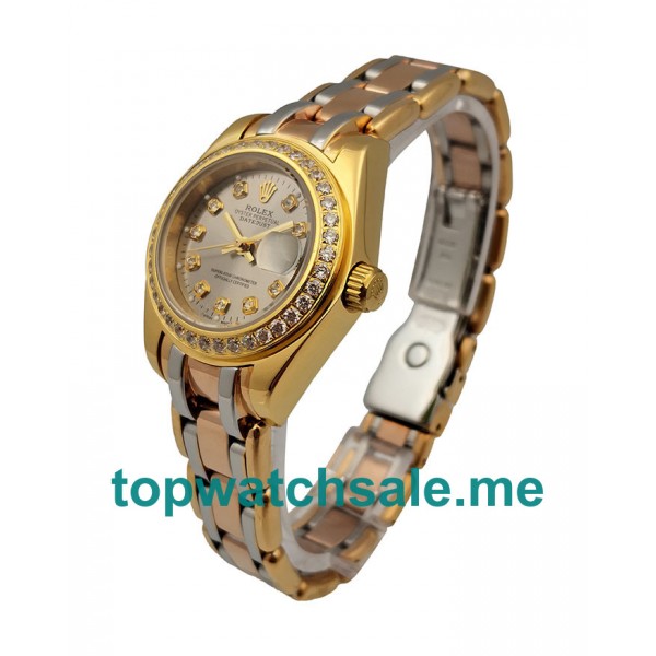 UK AAA Rolex Pearlmaster 80298 26.5 MM Champagne Dials Women Replica Watches