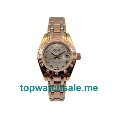 UK AAA Rolex Pearlmaster 80318 28 MM Rhodium Dials Women Replica Watches