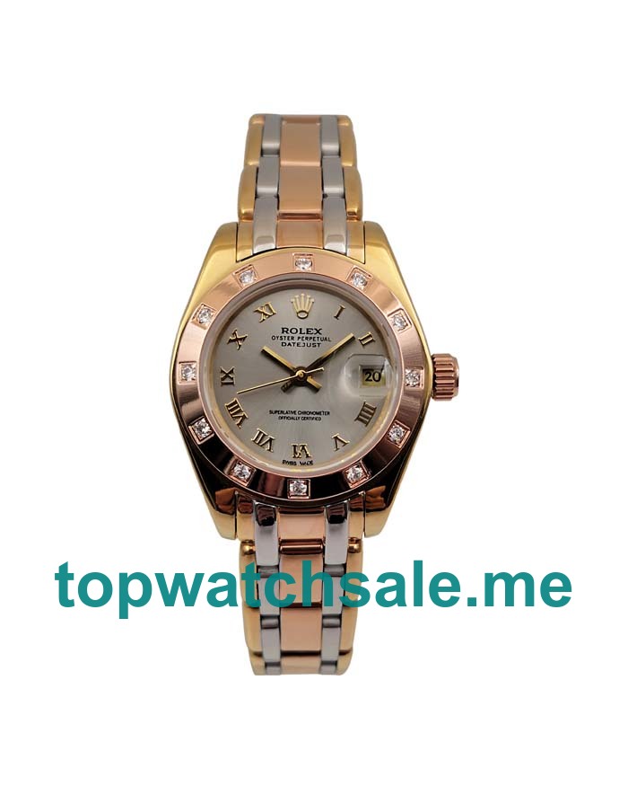 UK AAA Rolex Pearlmaster 80318 28 MM Rhodium Dials Women Replica Watches