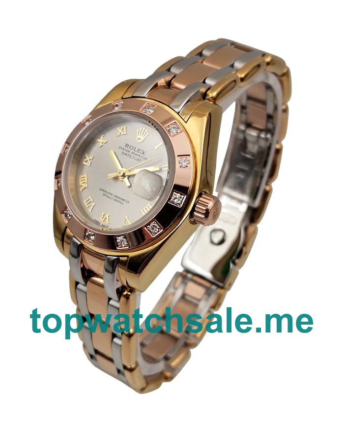 UK AAA Rolex Pearlmaster 80318 28 MM Rhodium Dials Women Replica Watches