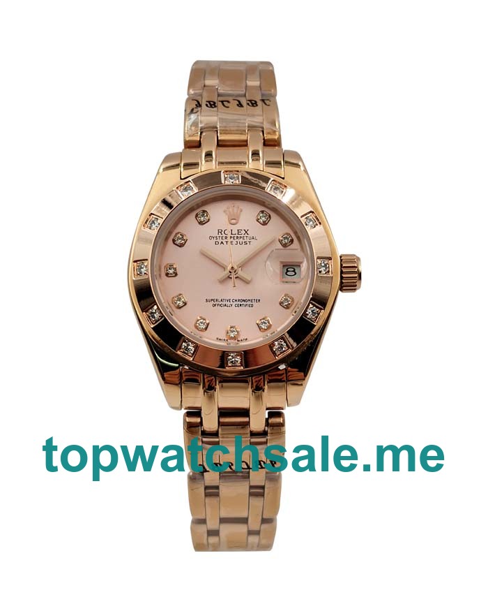 UK AAA Rolex Pearlmaster 80315 27 MM Pink Dials Women Replica Watches