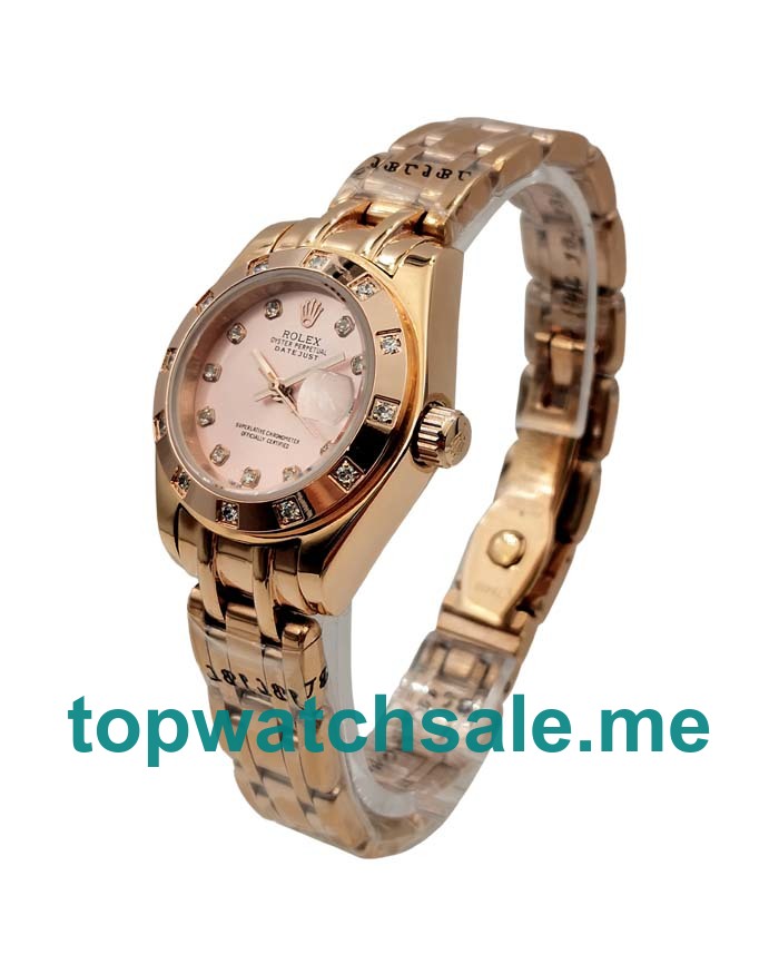 UK AAA Rolex Pearlmaster 80315 27 MM Pink Dials Women Replica Watches