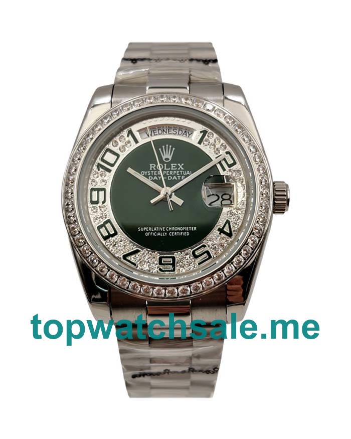 UK AAA Rolex Day-Date 118346 36 MM Green & Silver Dials Men Replica Watches