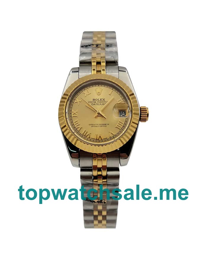 UK AAA Rolex Lady-Datejust 69173 26 MM Champagne Dials Women Replica Watches