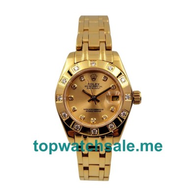 UK AAA Rolex Pearlmaster 81318 28 MM Champagne Dials Women Replica Watches