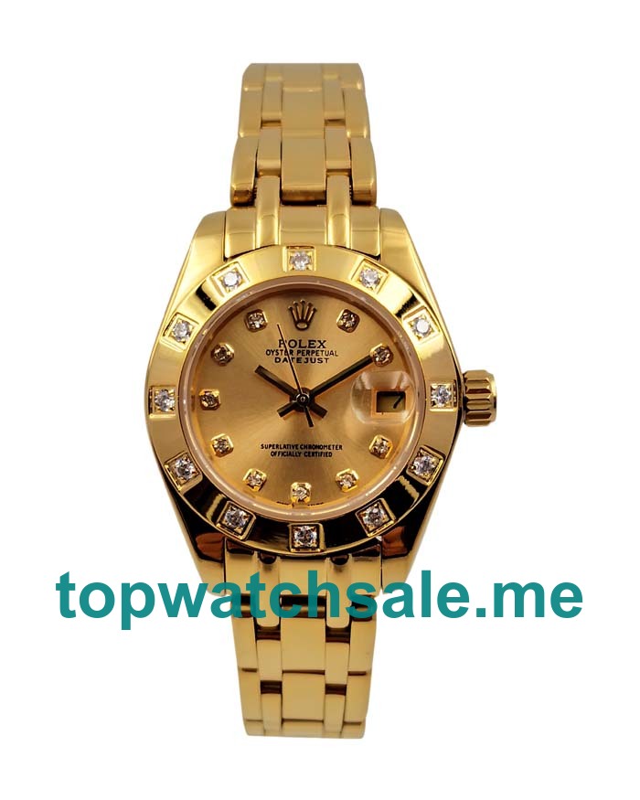 UK AAA Rolex Pearlmaster 81318 28 MM Champagne Dials Women Replica Watches