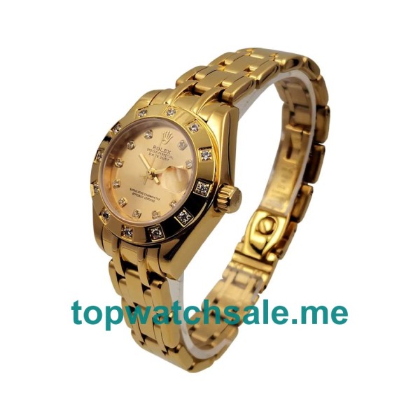 UK AAA Rolex Pearlmaster 81318 28 MM Champagne Dials Women Replica Watches