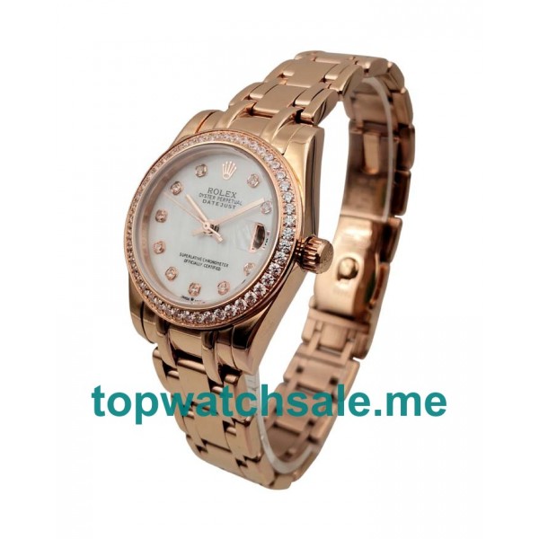 UK AAA Rolex Pearlmaster 81285 31 MM White Mother-Of-Pearl Dials Women Replica Watches