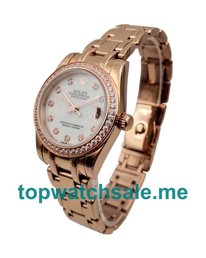 UK AAA Rolex Pearlmaster 81285 31 MM White Mother-Of-Pearl Dials Women Replica Watches