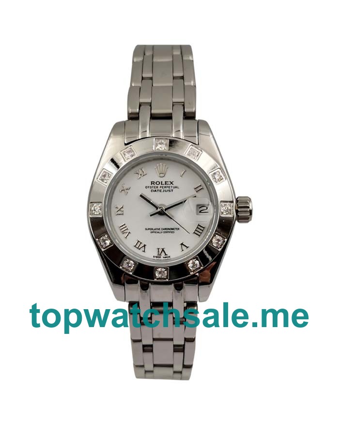 UK AAA Rolex Pearlmaster 80319 27 MM White Dials Women Replica Watches